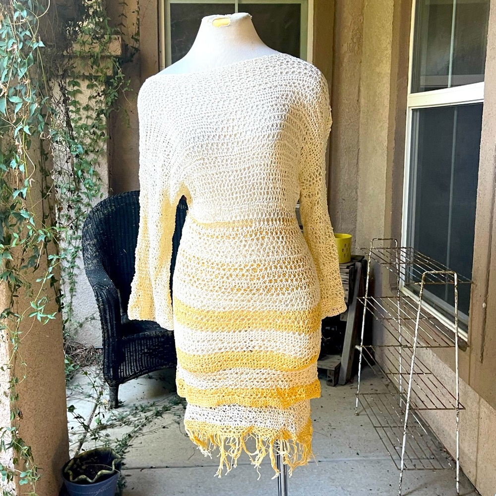 Vintage crochet dress with fringe